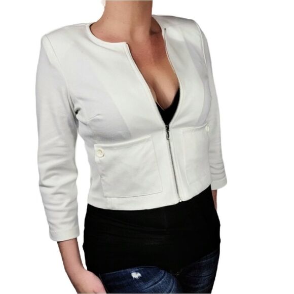 Laundry by Shelli Segal White Zip Crop Jacket - Picture 2 of 8